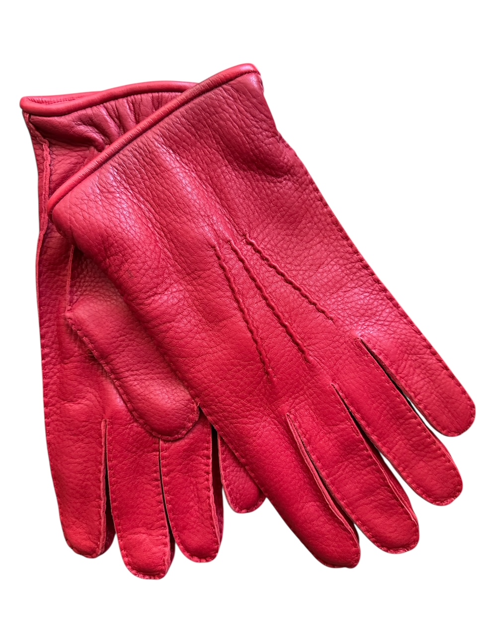 Deerskin gloves hand sewn cashmere lined Red