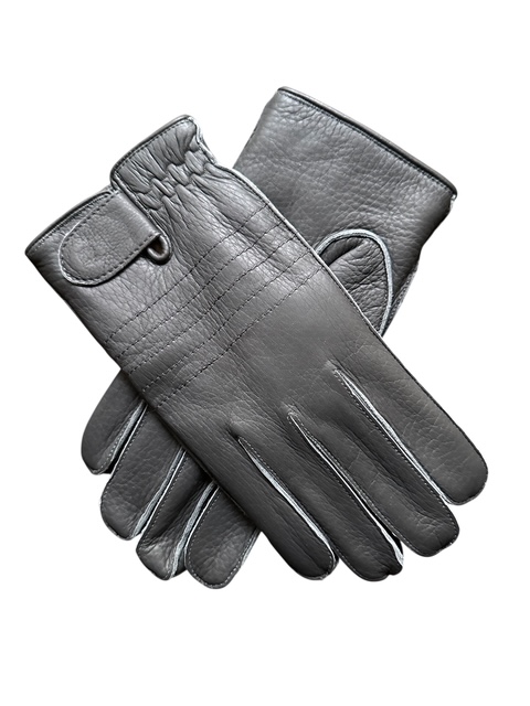 Deerskin leather gloves Shearling lined Grey