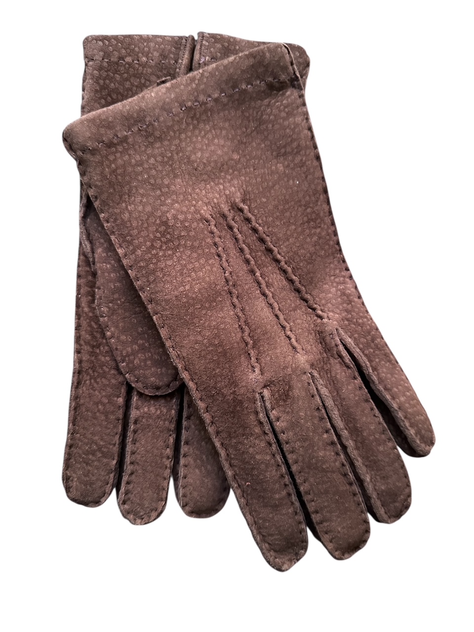 Carpincho leather gloves hand sewn cashmere lined Brown (in stock)