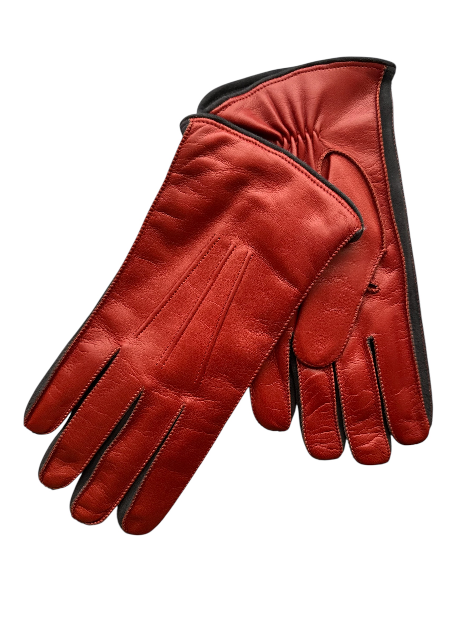 Nappa gloves + Suede piping bicolour cashmere lined Dark Orange-Grey (in stock)