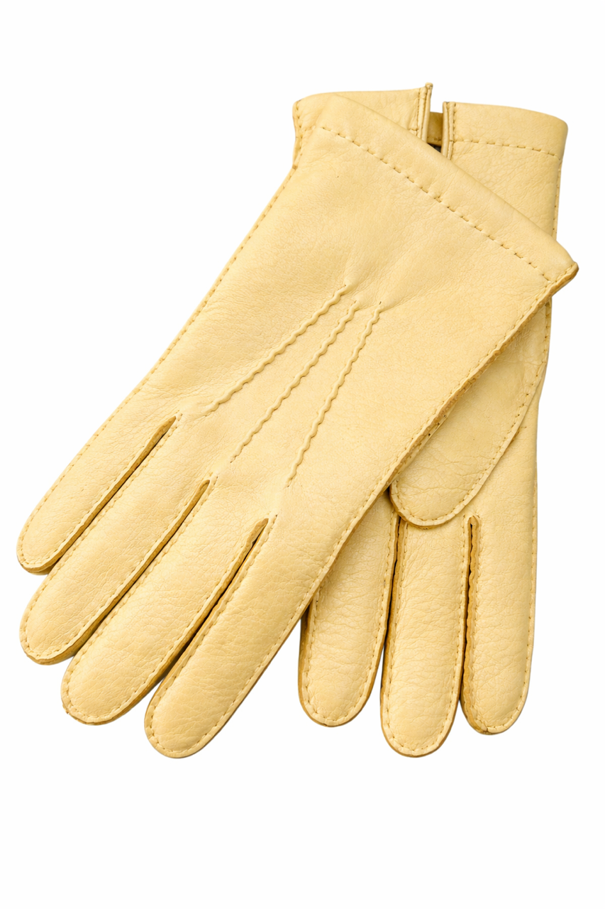 Deerskin gloves hand sewn cashmere lined made in Italy  Butter Yellow (in stock)