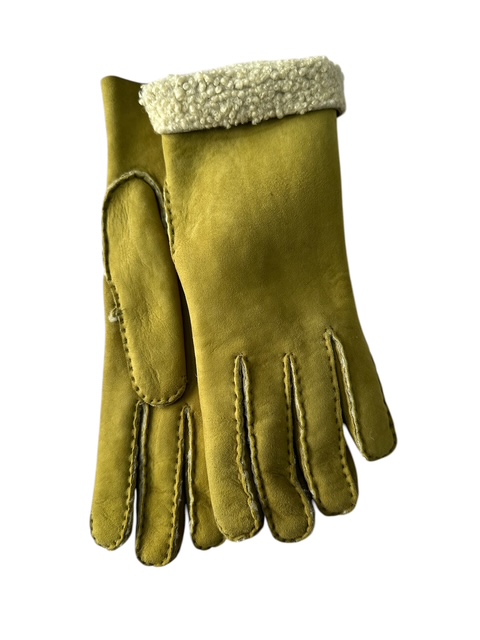 Shearling leather gloves hand sewn made in Italy Green (in stock)
