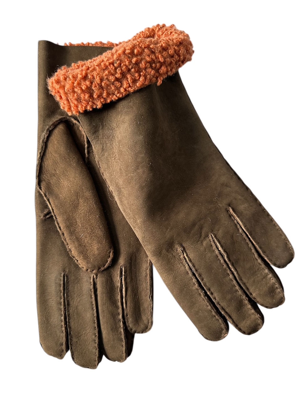 Shearling leather gloves hand sewn made in Italy Brown/Orange (in stock)