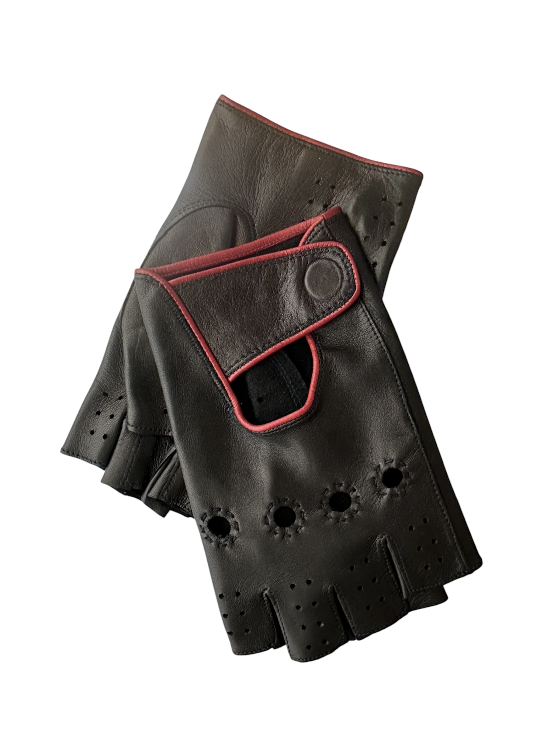 Nappa leather driving gloves fingerless magnetic strap
